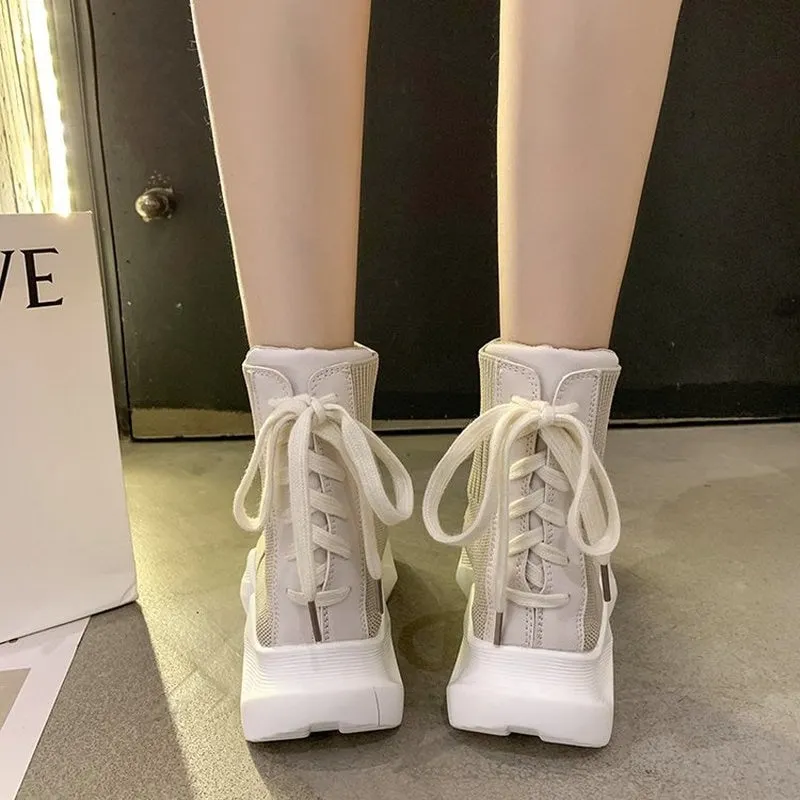 Socks shoes back lace female 2021 spring and summer new breathable thick-soled casual sports stretch cloth short boots tide