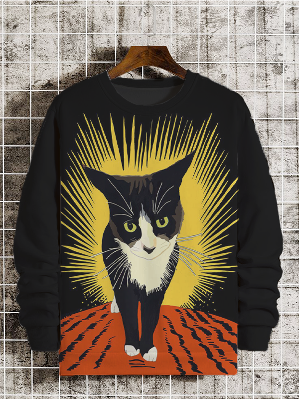 Men's Walking Cat Art Print Casual Sweatshirt