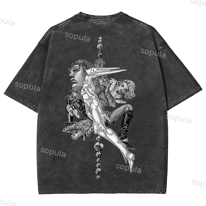 Sopula Vintage JOJO Bizarre Adventure Steel Ball Run Vol Washed T-Shirt - SOPULA