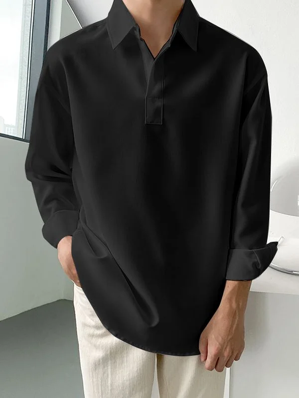 Aonga - Mens Solid Long Sleeve Lapel Shirt