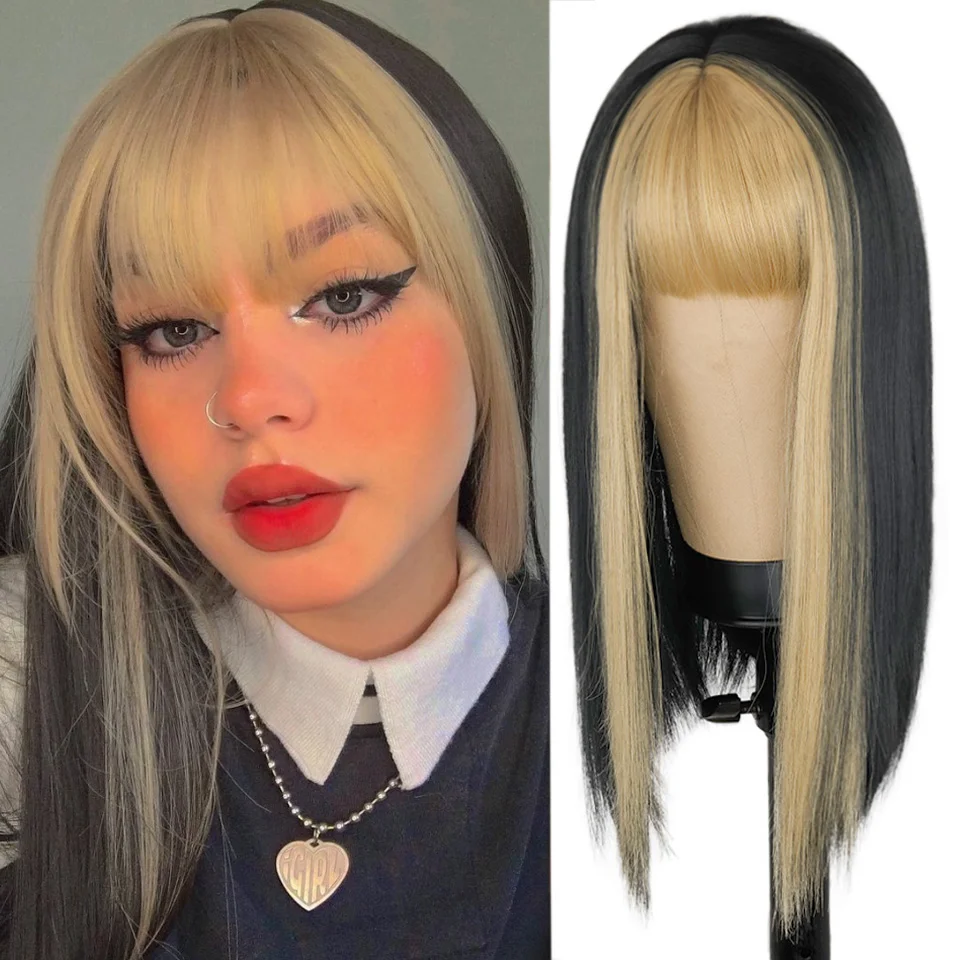Jewtribute Hair®|Glueless Wig with Blue Short Straight Hair and Golden