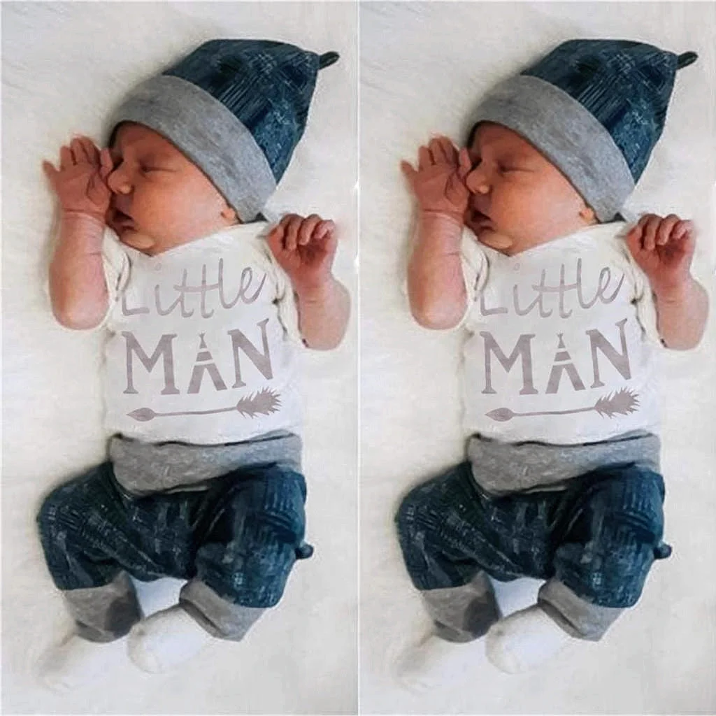 3PCS "Little Man"Lovely Printed Baby Set