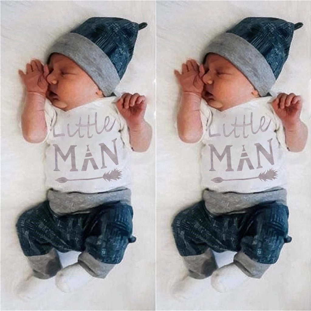 3PCS "Little Man"Lovely Printed Baby Set