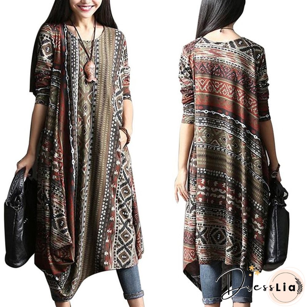 3 Colors Womens Vintage Boho Long Sleeve Floral Kaftan Baggy Maxi Dress Vestidos Plus Size S-5XL