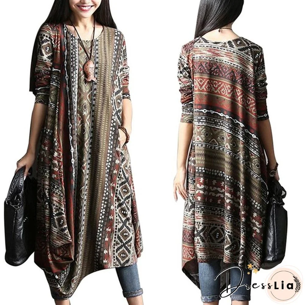 3 Colors Womens Vintage Boho Long Sleeve Floral Kaftan Baggy Maxi Dress Vestidos Plus Size S-5XL