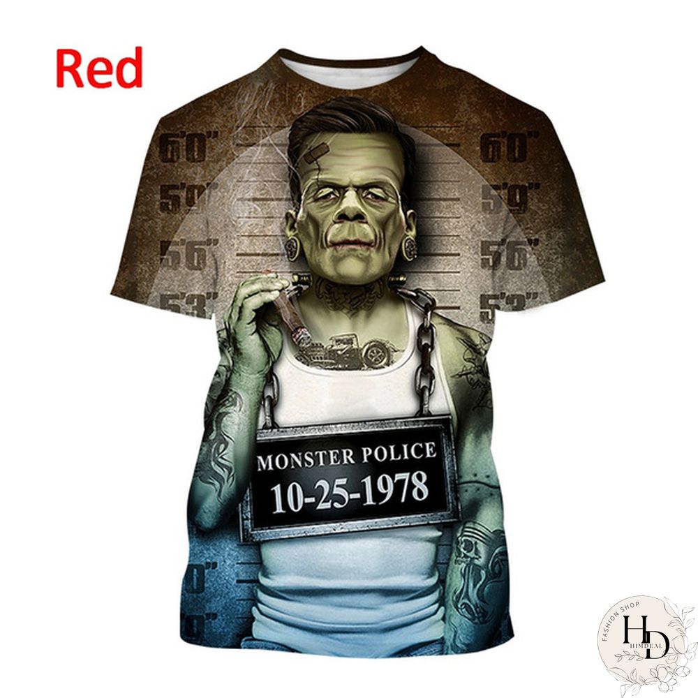 Frankenstein Short-Sleeved Shirt Mens Casual Fashion Horror Movie Harajuku Streetwear Top