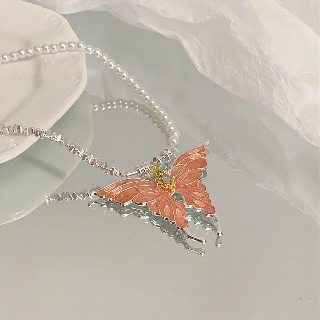 Chic Colorful Butterfly Pearl Chain Necklace