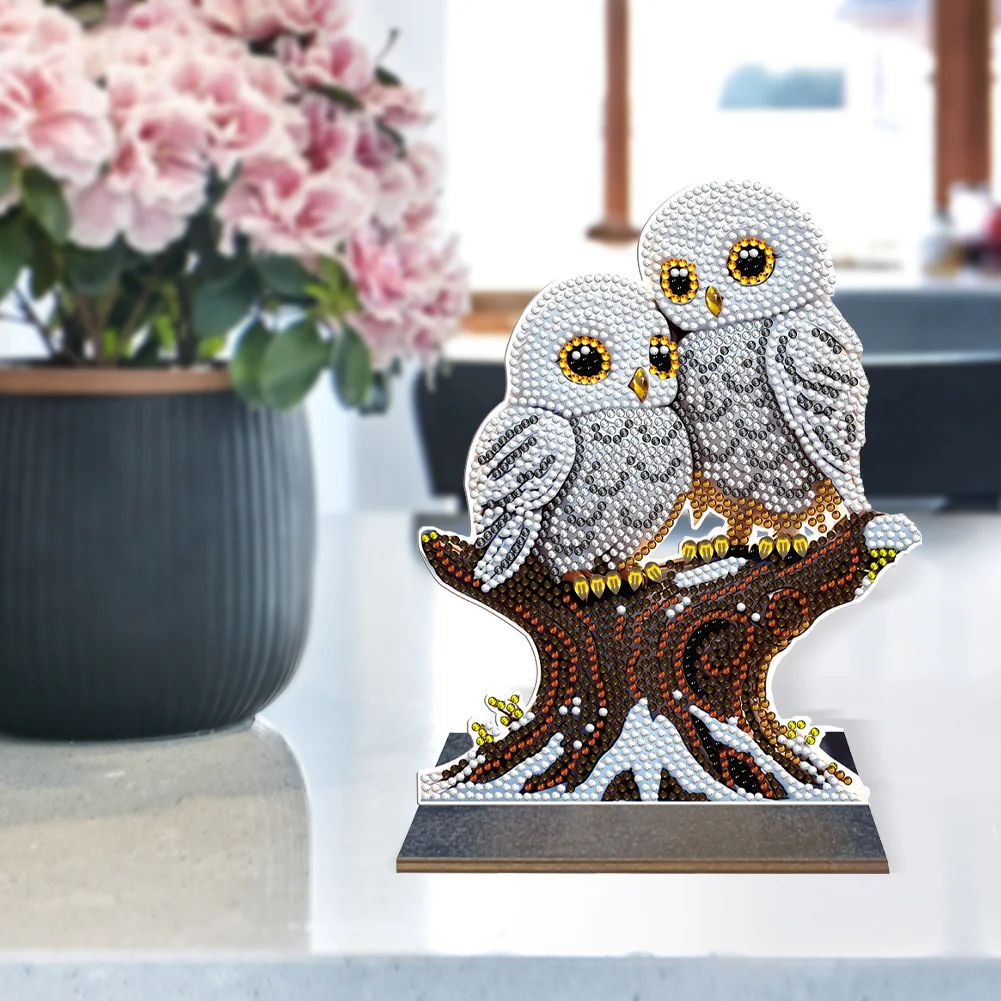 DIY Winter Owl Wooden Single Side Crystal Painting Desktop Kit Diamond Painting Desktop Decor