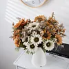9 Stems Artificial Sunflower Bunch Autumn Home Interior Table Styling Wedding Floral Decor