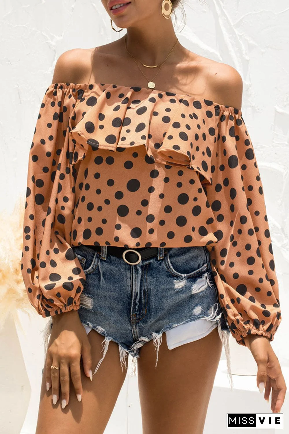 Fashion Casual Print Split Joint Off the Shoulder Tops