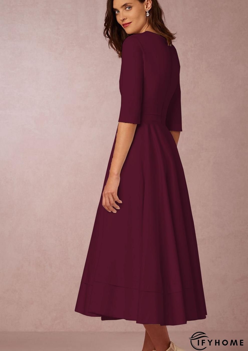 Cross Neck Elegant Regular Fit Midi Dress | IFYHOME