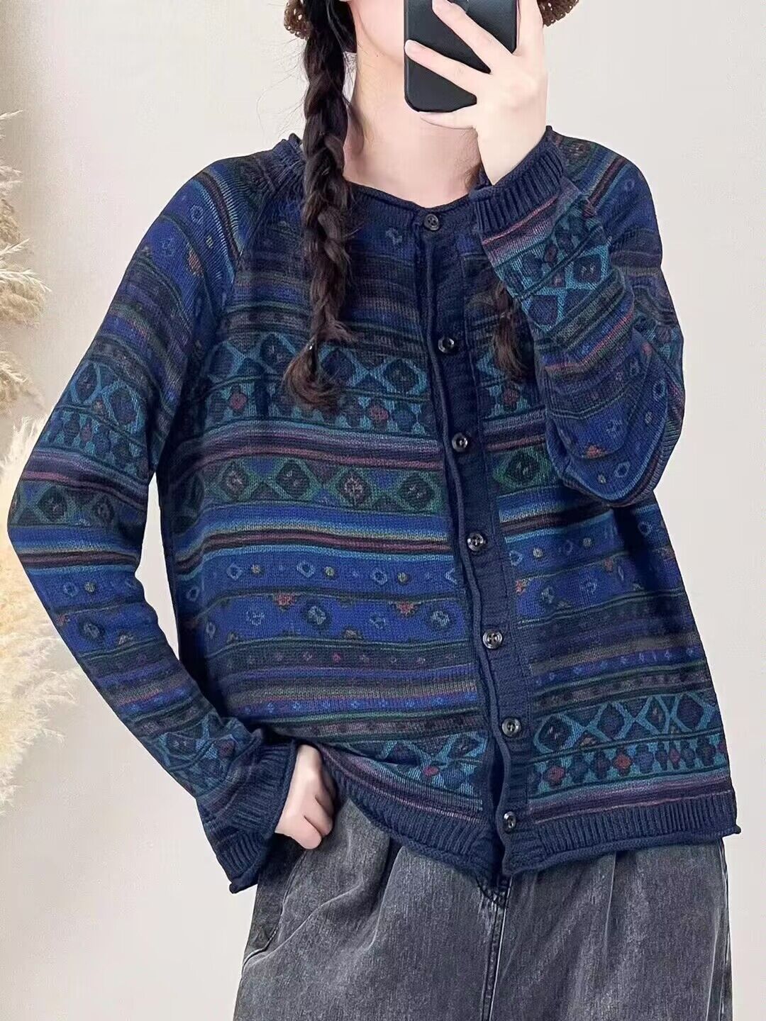 Chicfifth Sweater Women Winter Long Sleeve High Quality Autumn Vintage Top Knitted Cardigan