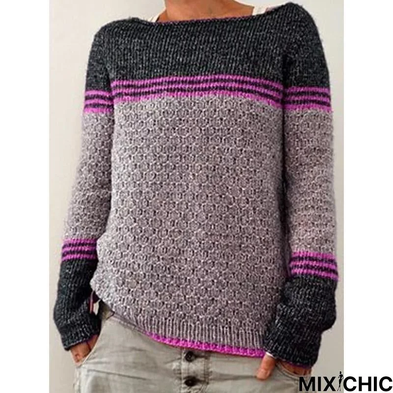 Women's Daily Stitching Color Sweater