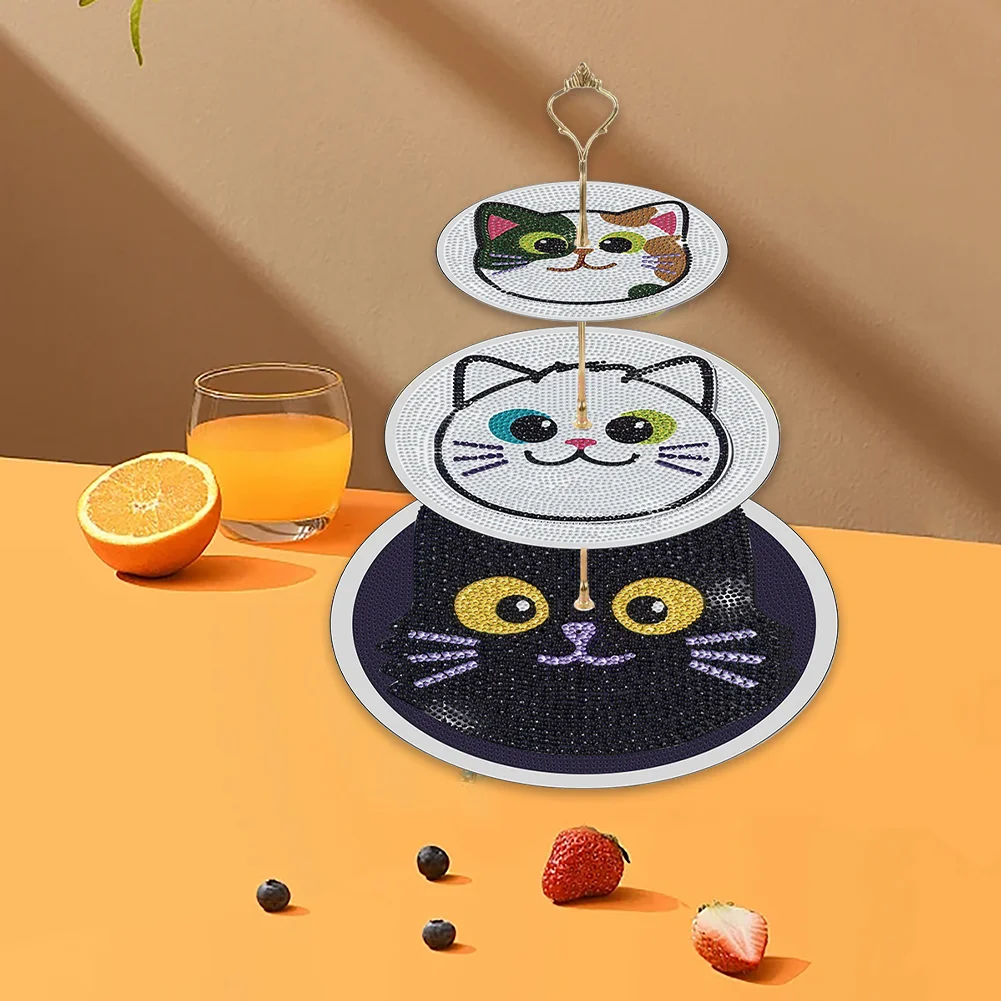 3 Tier 5D DIY Cat Acrylic Diamond Painting Cupcake Stand for Kitchen Table Decor 