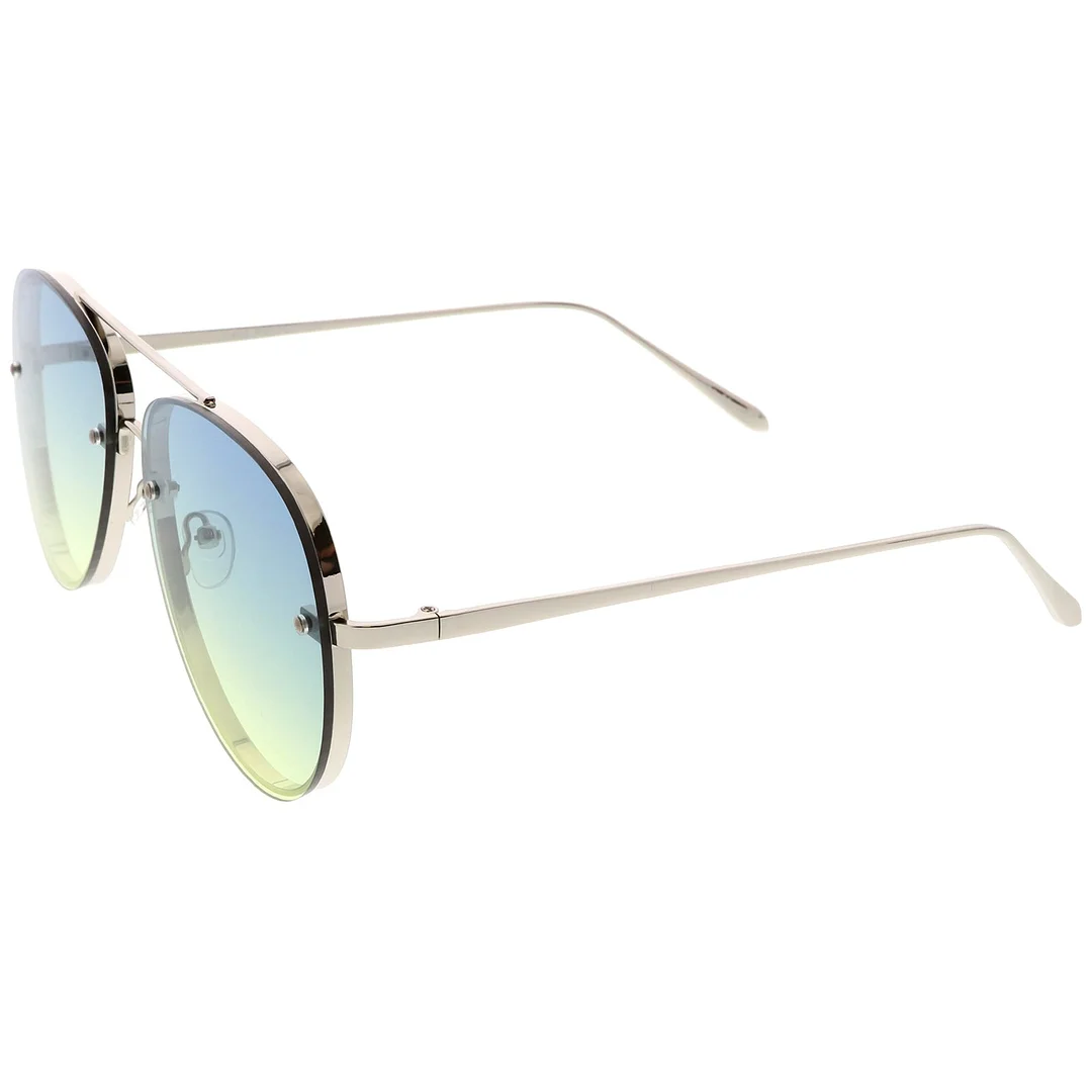 Oversize Rimless Aviator glasses Thick Frame Gradient Flat Lens 60mm