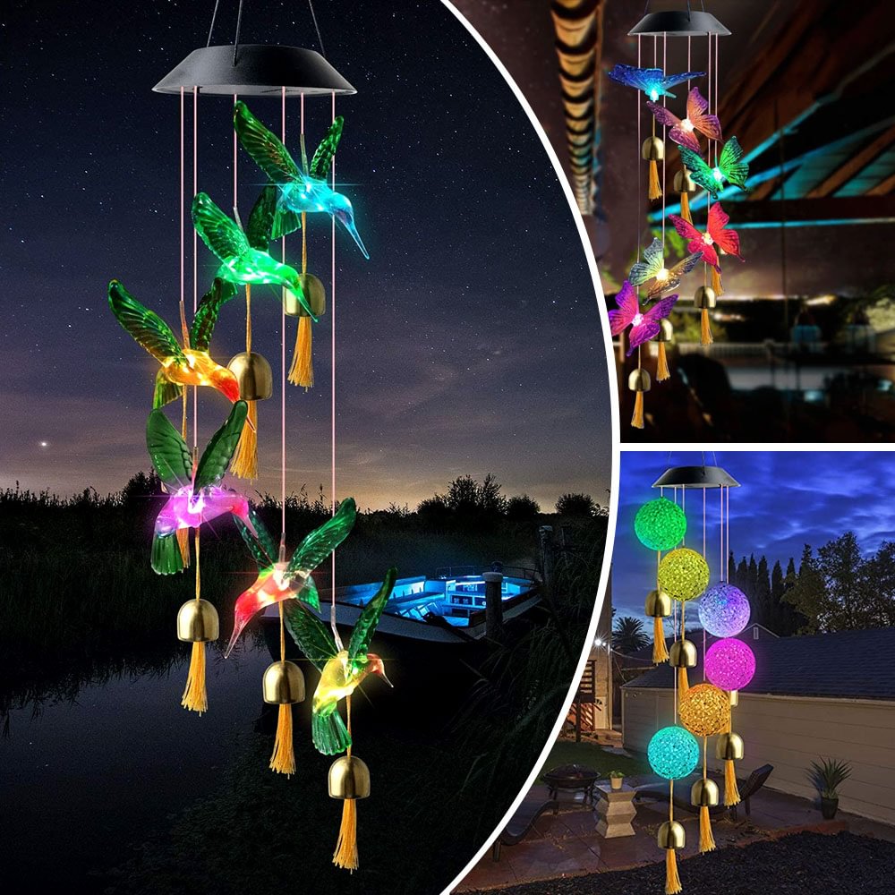 Solar Light Wind Chimes Lights Waterproof Solar Lamp Crystal Ball Butterfly Hanging Windchime Night Light Outdoor Garden Decor、aliexpress、sdecorshop