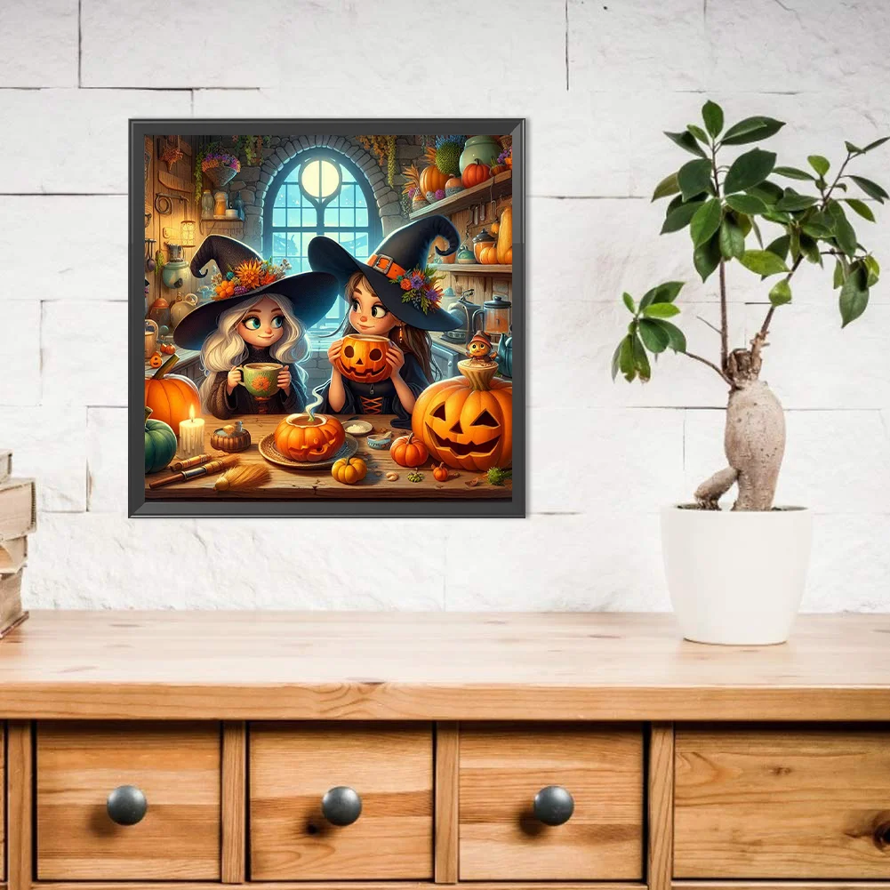 Diamond Painting - Full Round Drill - Halloween Witch Pumpkin(Canvas|40*40cm)