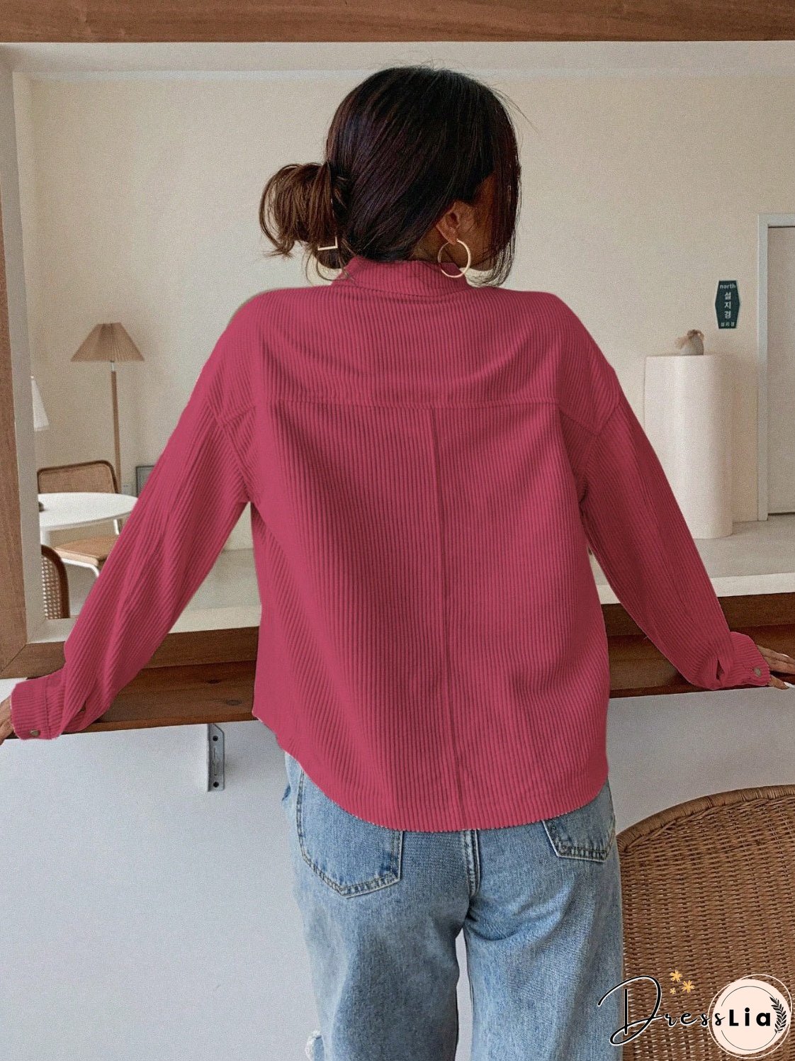 Honey Pocketed Collared Neck Snap Down Jacket