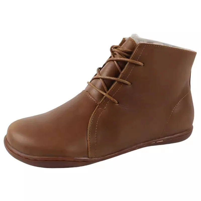 Churchf Churchf Wool Snow Boots Handmade Leather Flat Short Boots Women's Winter Plus Velvet Sheep Fur One Vintage Plus Size Women's Shoes