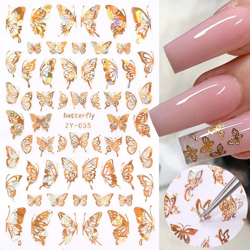 Black White Butterfly 3D Nails Sticker Geometry Decals Flower Gold DIY Decals Designs For Nail Art Manicures Decorations Salon