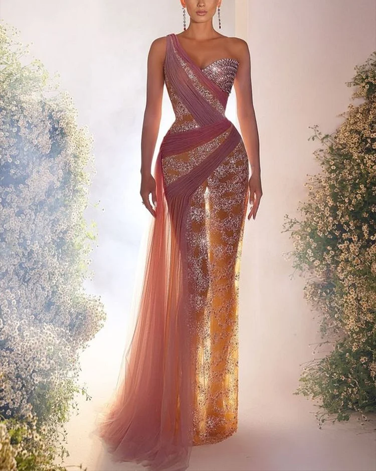Women's Sleeveless Mesh Sequin Dress