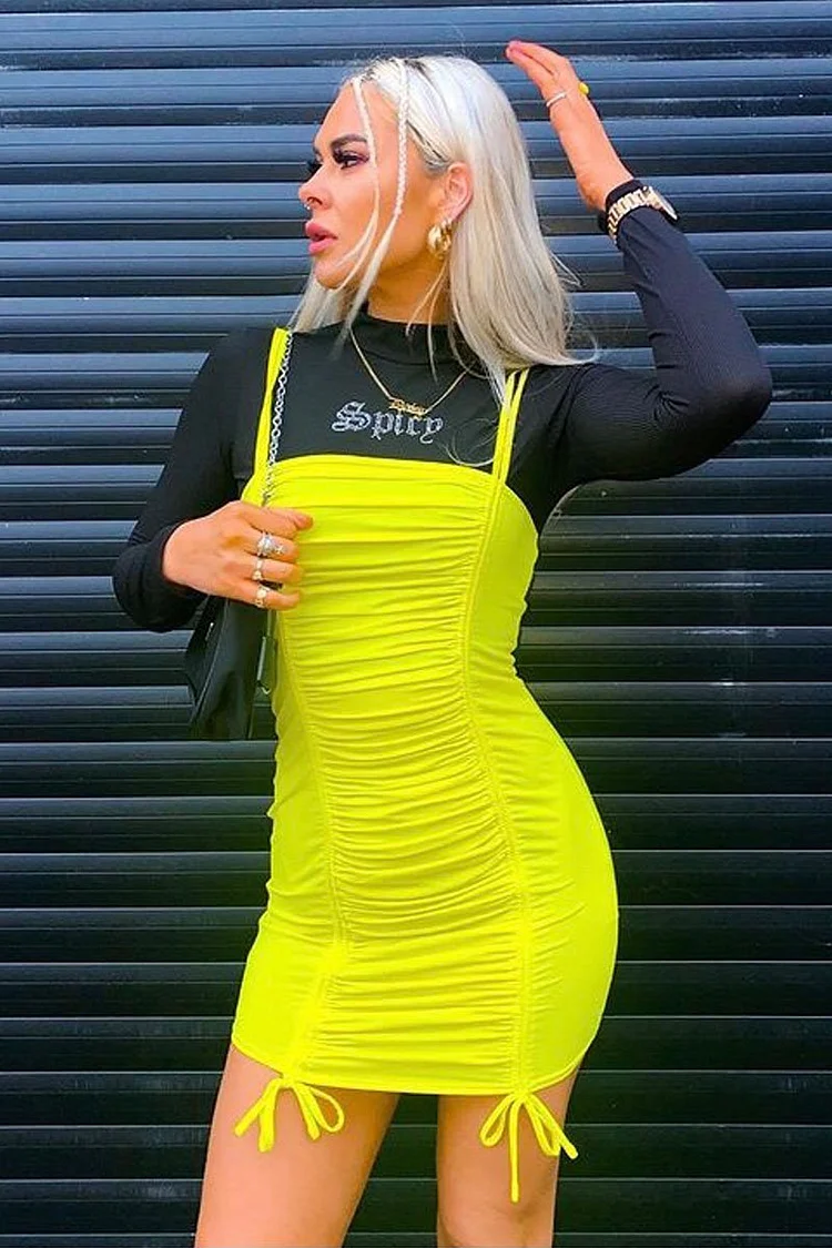 Yellow Ruched Front Mini Dress Katch Me