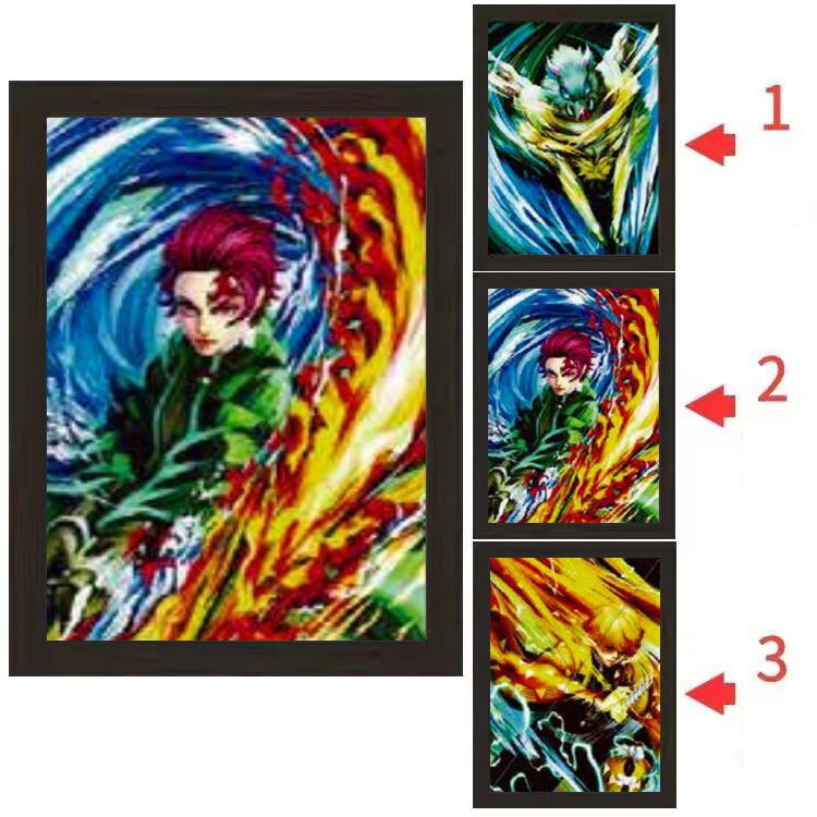 3D Lenticular Print Poster Demon Slayer Anime Tanjirou Gradual 3D Wallpaper Flip Picture Wall Art Decor Collection Hobbies