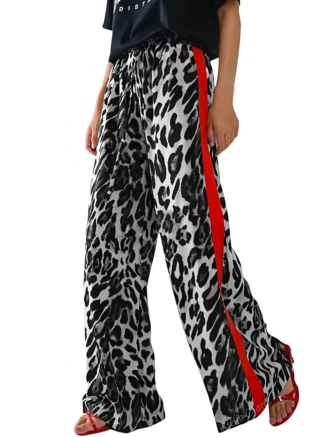 Athvotar Athvotar Spring And Autumn Women's Net Red With The Same Leopard Print Splicing Temperament Loose-Legged Trousers