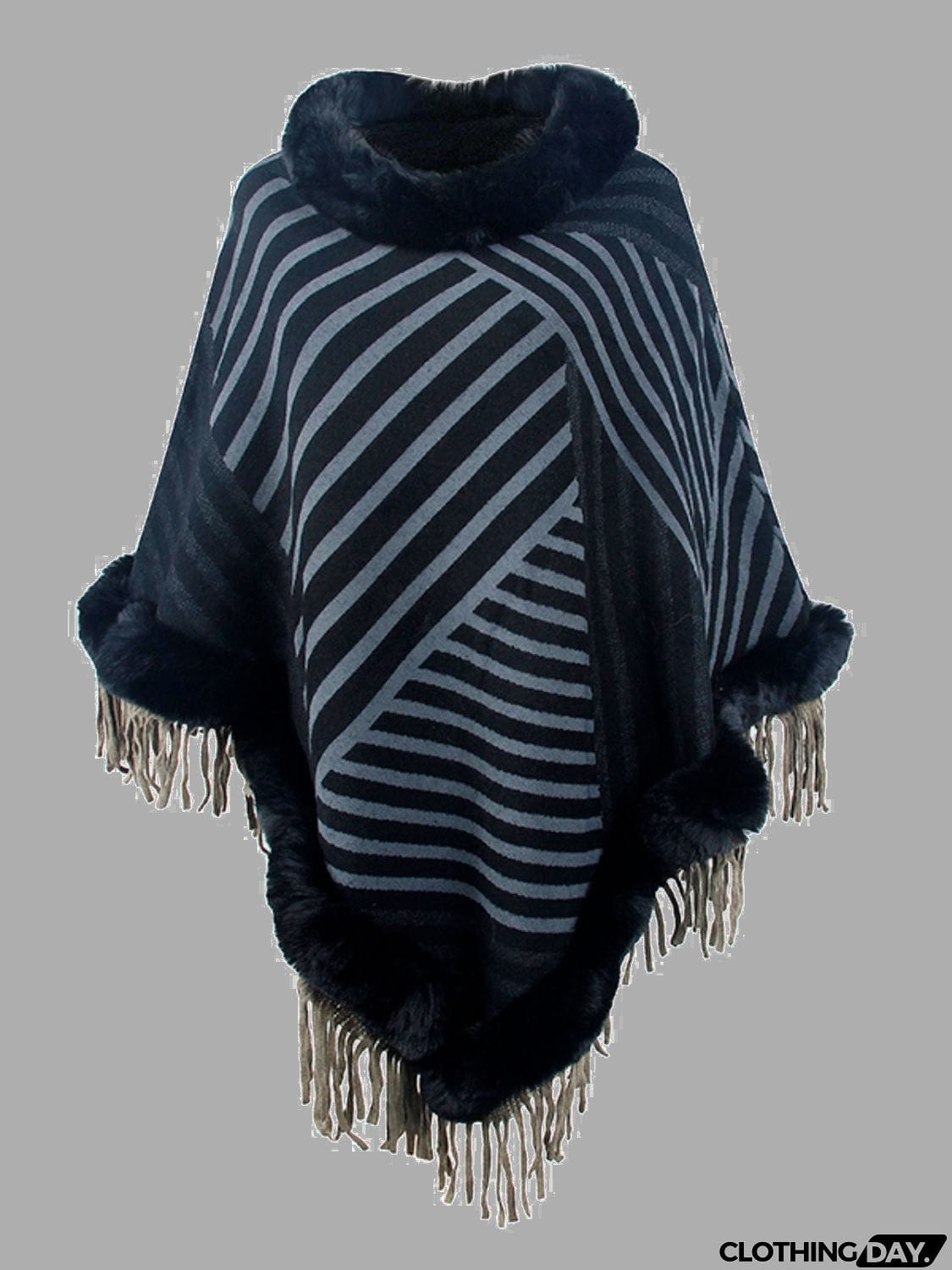 Striped Fringe Hem Poncho