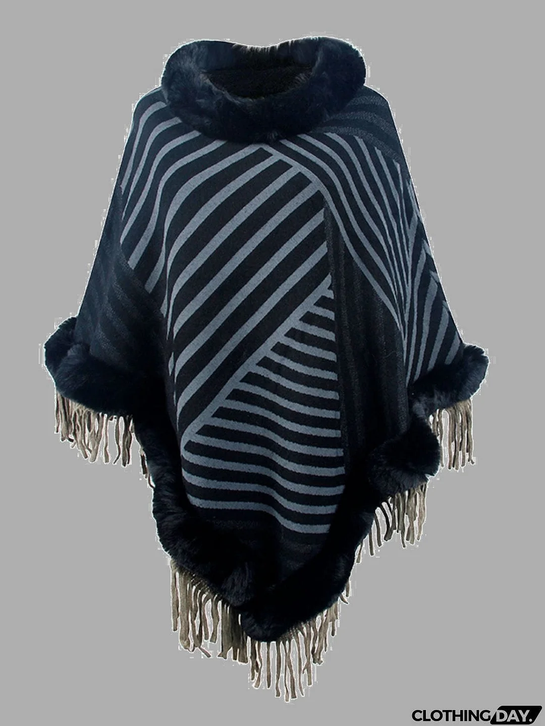 Striped Fringe Hem Poncho