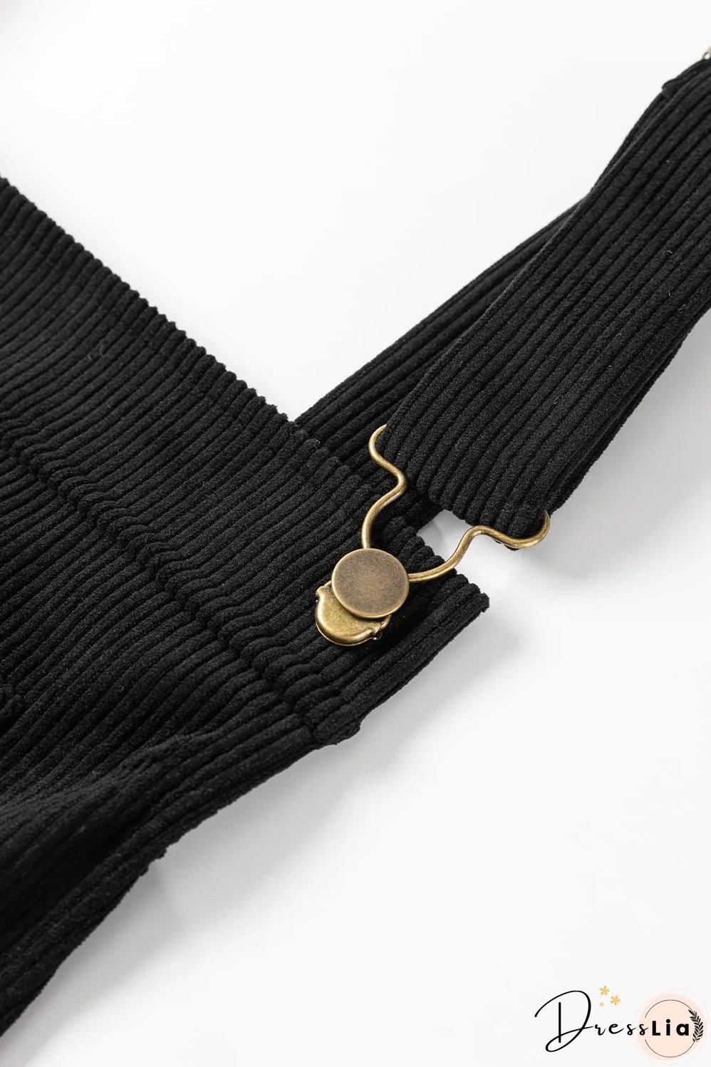 Black Solid Front Pockets Sleeveless Corduroy Overall Dress