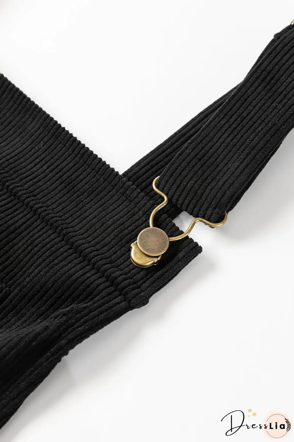 Black Solid Front Pockets Sleeveless Corduroy Overall Dress