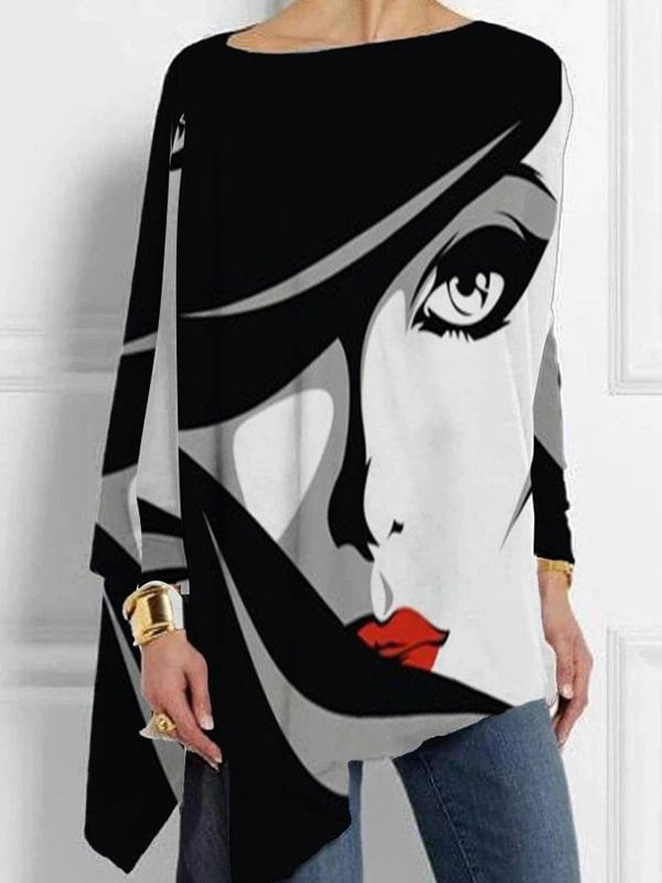 Fashion Round Neck Pullover Print Long Sleeve T-shirt