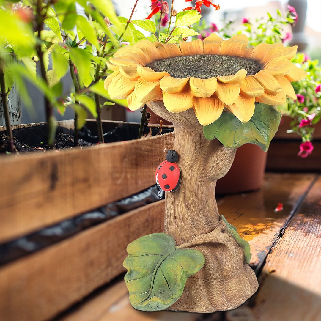 Resin Bird Bath - Garden Yard Decorations Sunflower Birdbath Ornaments