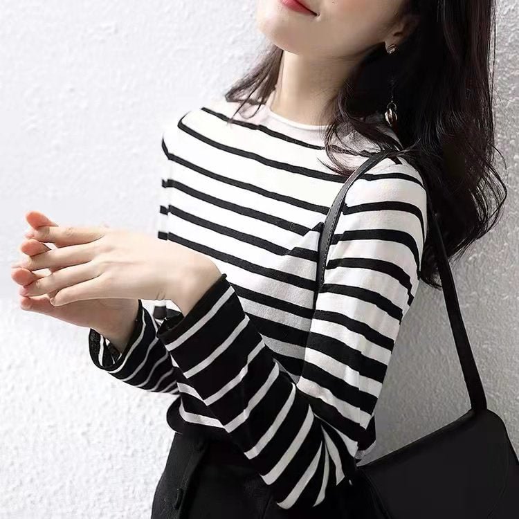 Cotton-Blend Casual Striped Shirts & Tops