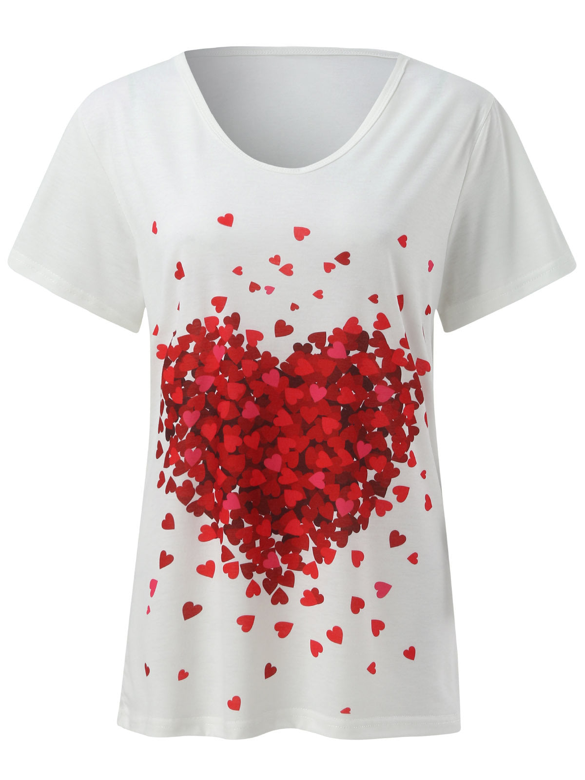 Women's Short Sleeve Round Neck Heart Print T-Shirt Top