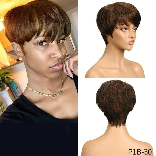 100% Human Hair 6 Inch Short Straight Wig With Bangs