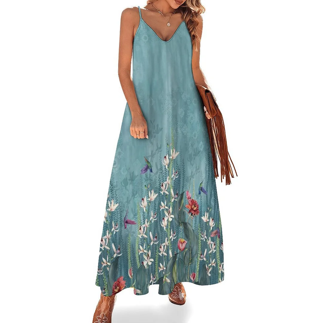 Style & Comfort for Mature Women Plus Size Printed Sling Casual Women Maxi Dress in Pattern Floral, Green, Red