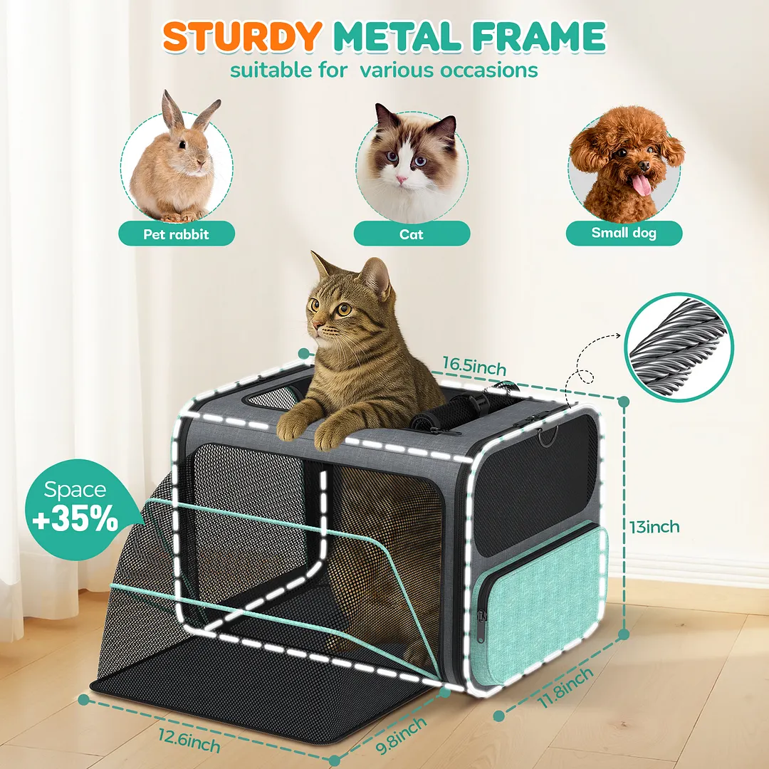 Cat Carrier with Wheels Airline Approved, Expandable Rolling Dog Carrier for Small Dog Under 25lbs, Cat Soft Carrier Pet Travel Bag TSA