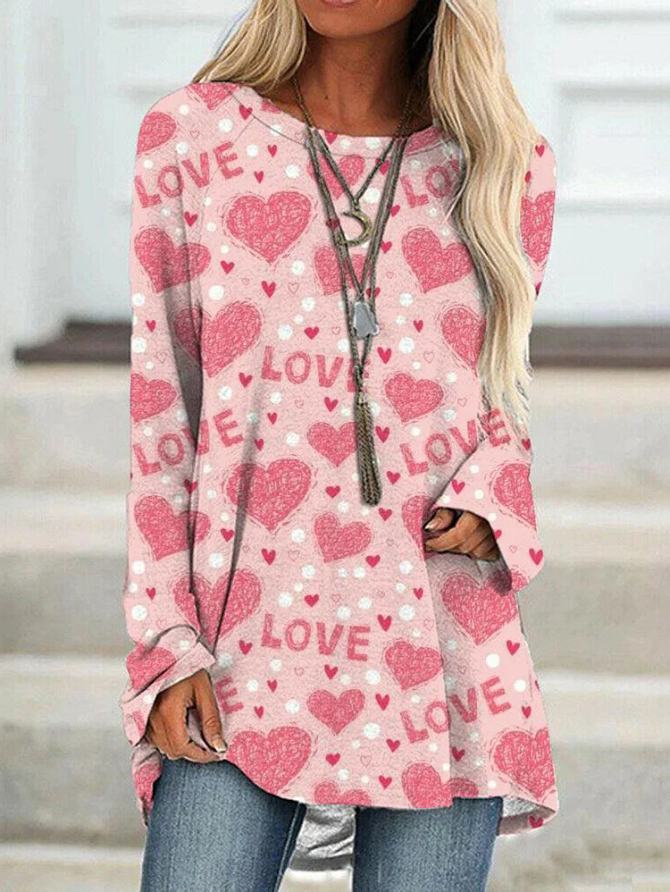 Daily Love Pattern Crew Neck Long Sleeve T-shirt