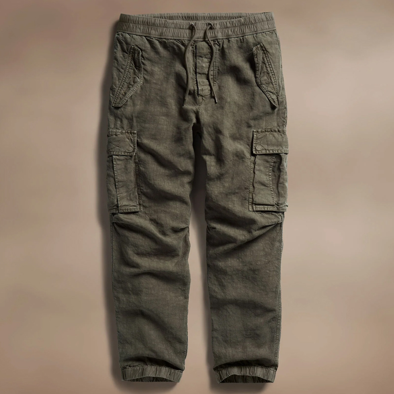 Men's Italian Linen Pleated Cargo Pocket Pants