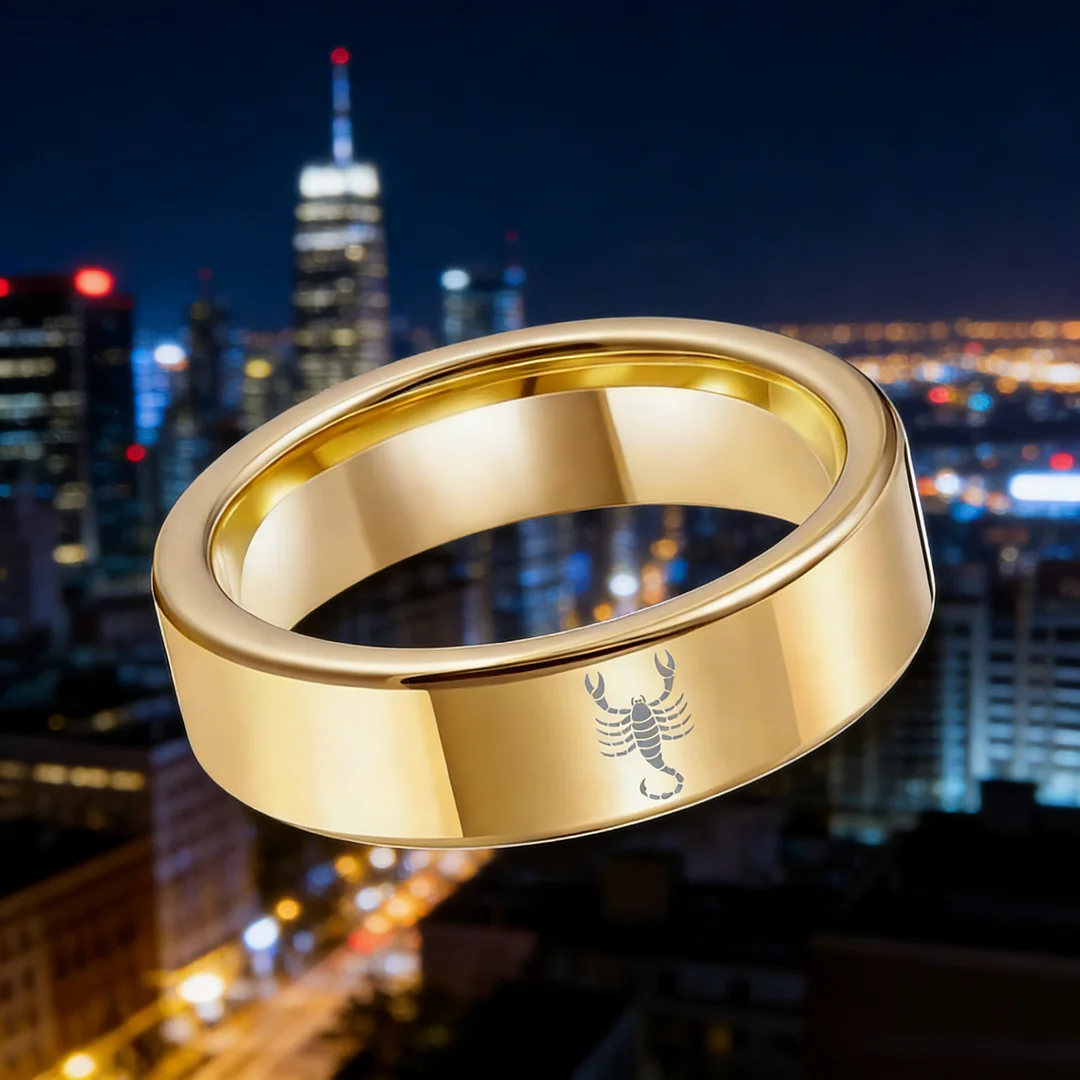 Wedding Fashion Gold Scorpio Tungsten Rings and Flat Edge Comfort Fit for Men and Women 4MM 6MM 8MM