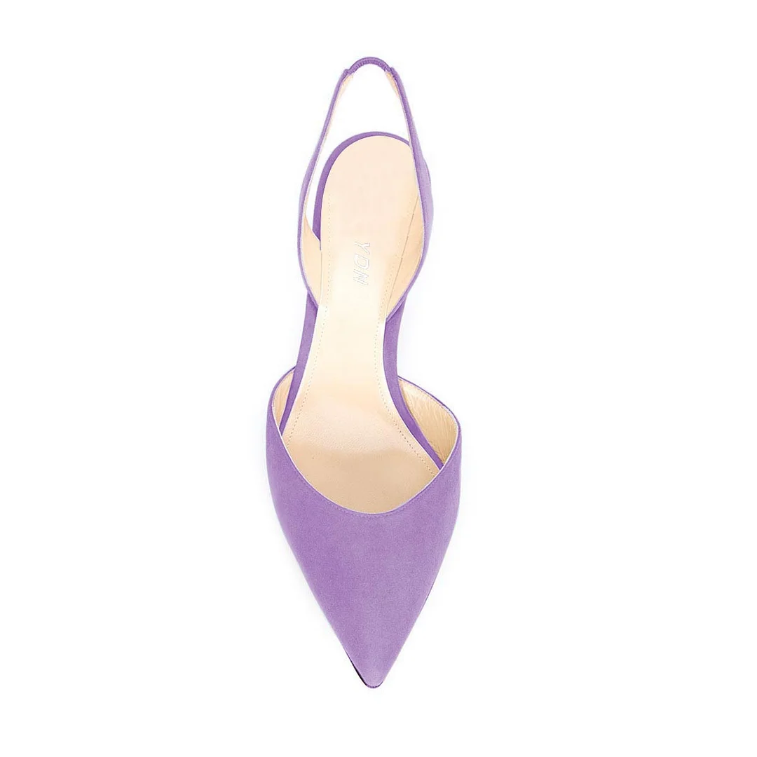 Elegant Purple Vegan Suede Pointed Toe Slingback Low Heel Pumps