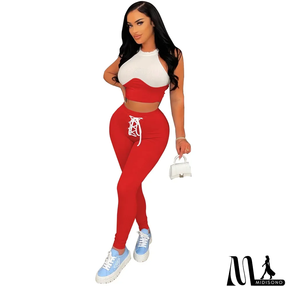 MidiSono - Women's Casual Set Fashion Colorblock Two Piece Pants Set