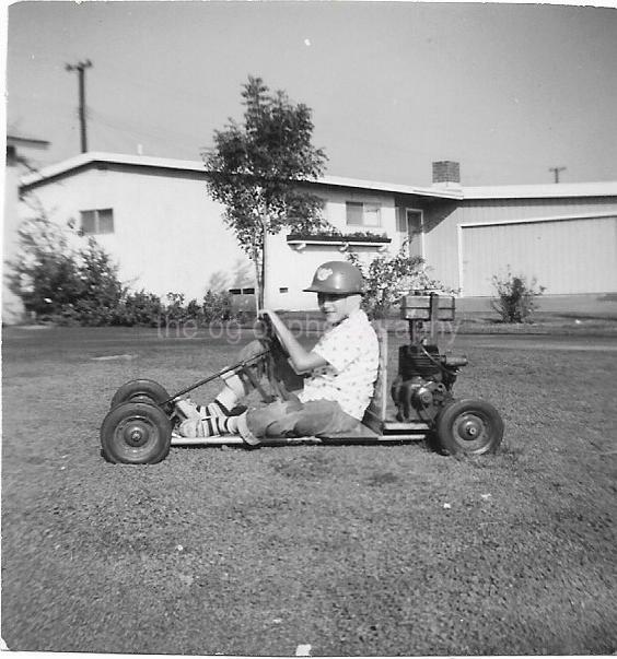 GO CART KID Vintage FOUND Photo Poster painting Boy bwOriginal Snapshot 01 33 Y