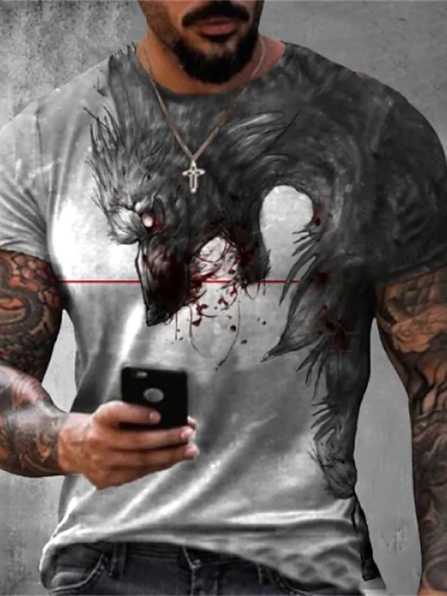 Men's Wolf Crew Neck Casual T shirt 