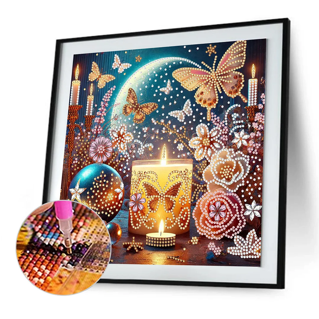 Flowers Candle - Diamond Painting - Partial Special Shaped Drill(Canvas|30*30cm)