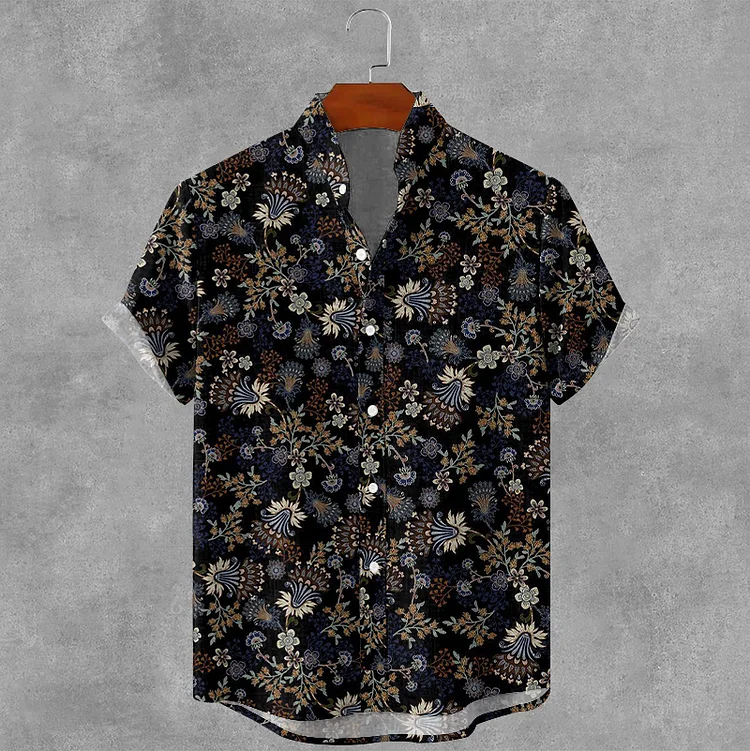 Simpfit Herrenhemd mit Holland Park-Pflanzenmotiv und Blumengrafik, Tintenkunst, Nachahmung aus Nachahmung aus Baumwolle und Leinen, gemütlich