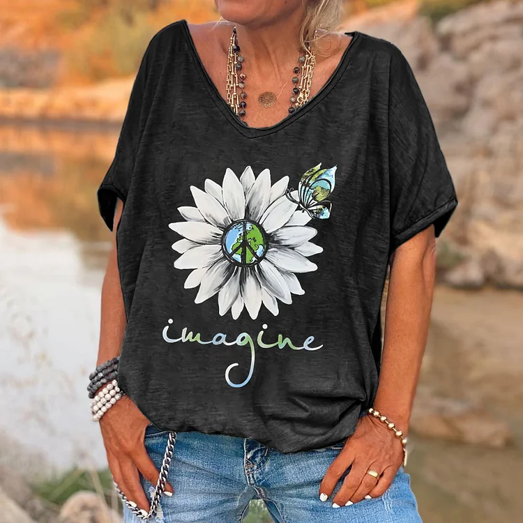 Imagine Peace Floral Printed Women's T-shirt socialshop
