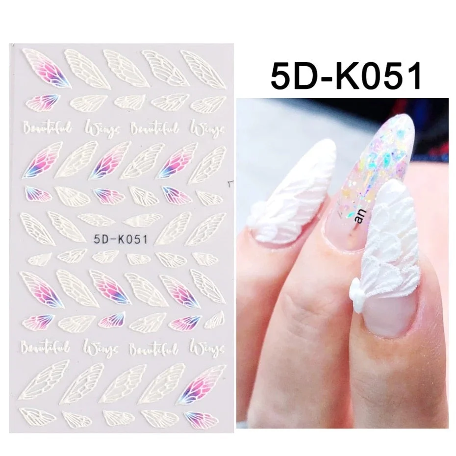 Nail Stickers Embossed 5D Elegant Flowers Butterflys Designs Back Glue Nail Decals Decoration Tips For Beauty Salons-Nail Inspo